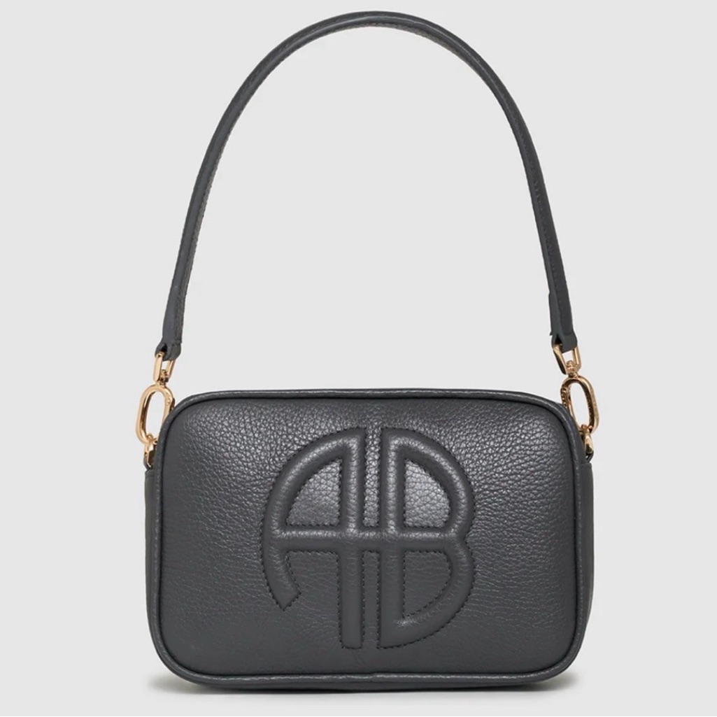 New Nwt Anine Bing Lili Gray Shoulder Crossbody Genuine Pebble Leather Bag